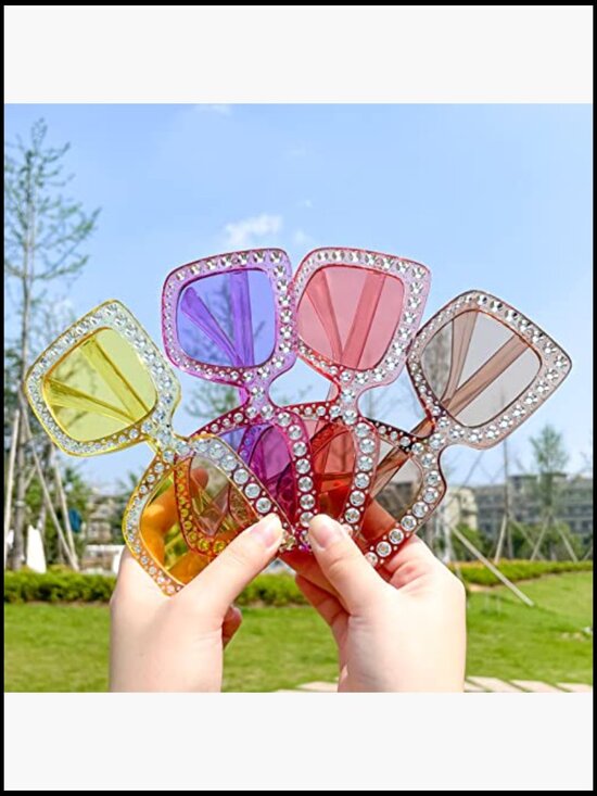 20 Pack Crystal Oversized Square Sunglasses Retro Diamond Glitter Party Favors